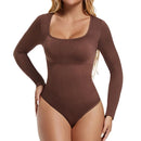Elevate Your Silhouette with the GUUDIA Women's Spandex Body Suit Shapewear - Tummy Control, Long Sleeve, Open Crotch Design
