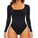 Elevate Your Silhouette with the GUUDIA Women's Spandex Body Suit Shapewear - Tummy Control, Long Sleeve, Open Crotch Design