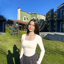 Elevate Your Silhouette with the GUUDIA Women's Spandex Body Suit Shapewear - Tummy Control, Long Sleeve, Open Crotch Design