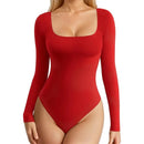 Elevate Your Silhouette with the GUUDIA Women's Spandex Body Suit Shapewear - Tummy Control, Long Sleeve, Open Crotch Design
