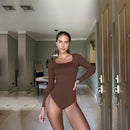 Elevate Your Silhouette with the GUUDIA Women's Spandex Body Suit Shapewear - Tummy Control, Long Sleeve, Open Crotch Design