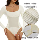 Elevate Your Silhouette with the GUUDIA Women's Spandex Body Suit Shapewear - Tummy Control, Long Sleeve, Open Crotch Design