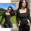 Elevate Your Silhouette with the GUUDIA Women's Spandex Body Suit Shapewear - Tummy Control, Long Sleeve, Open Crotch Design